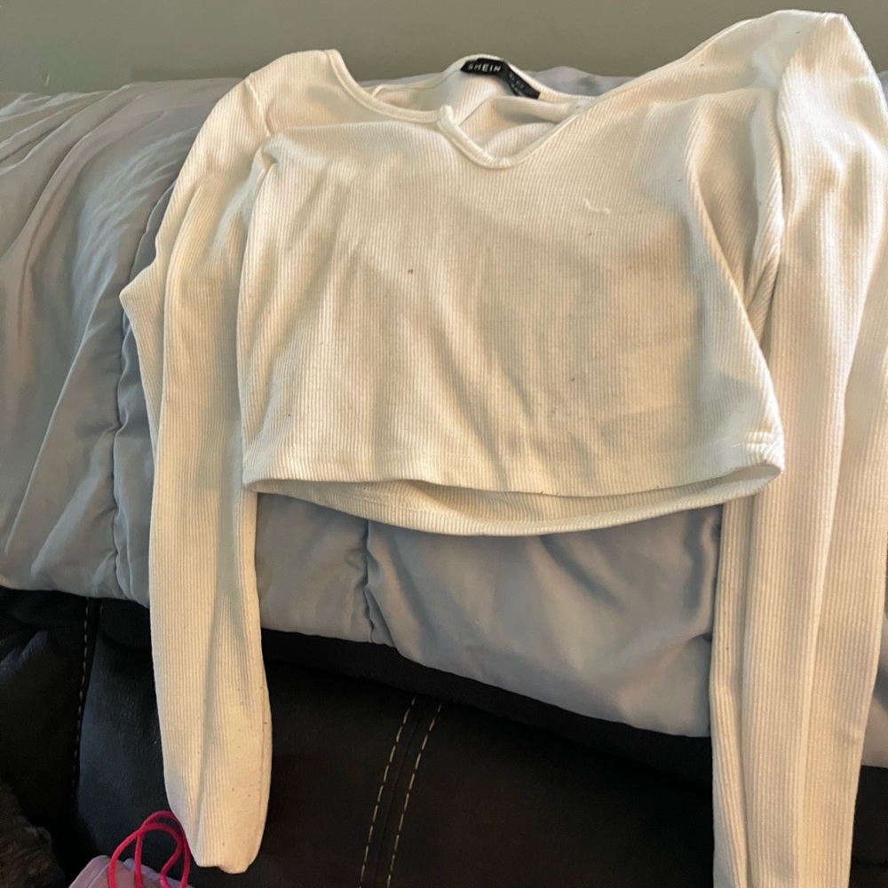 SHEIN Cream Fitted Long Sleeve Crop Hoodie
